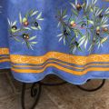 Provence round coatted cotton tablecloth "Clos des Oliviers" blue