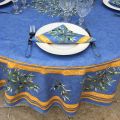 Provence round coatted cotton tablecloth "Clos des Oliviers" blue