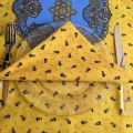 Serviette en coton "Tradition" jaune et bleue  "Marat d'Avignon