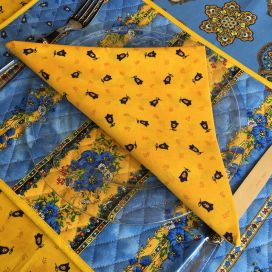 Serviette en coton "Tradition" jaune et bleue  "Marat d'Avignon