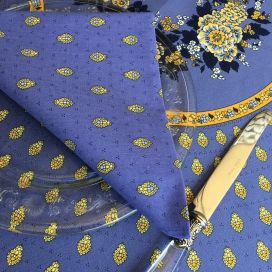 Serviette en coton "Bastide"  bleu et jaune allover "Marat d'Avignon
