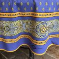 Round tablecloth in cotton "Bastide" blue and yellow "Marat d'Avignon"