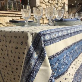 Nappe provençale rectangulaire en coton "Tradition" Bleue et Blanche "Marat d'Avignon"