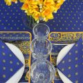 Nappe provençale rectangulaire en coton "Bastide" bleue et jaune "Marat d'Avignon"