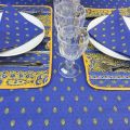 Nappe provençale rectangulaire en coton enduit "Bastide" bleue et jaune Marat d'Avignon