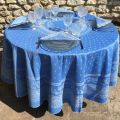 Round Jacquard tablecoth, reversible "Durance" blue, by Marat d'Avignon