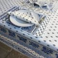Rectangular provence cotton tablecloth "Bastide" White and blue "Marat d'Avignon"