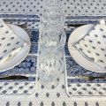 Rectangular provence cotton tablecloth "Bastide" White and blue "Marat d'Avignon"