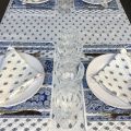 Provence rectangular coated cotton tablecloth "Bastide" white and blue by "Marat d'Avignon"
