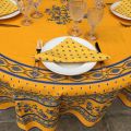 Coated cotton round tablecloth "Avignon" yellow and blue by "Marat d'Avignon"