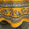 Nappe provençale ronde en coton  enduit "Avignon" jaune et bleu "Marat d'Avignon"