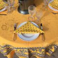 Rectangular damask Jacquard tablecloth golden yellow, bordure "Bastide" yellow and blue