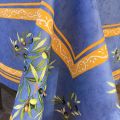 Nappe provençale rectangulaire placée en coton  "Clos des Oliviers" bleue