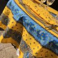 round coatted cotton tablecloth "Tradition" yellow and blue "Marat d'Avignon"