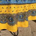 Coated cotton round tablecloth "Tradition" Blue and yellow "Marat d'Avignon"