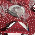 Nappe provençale ronde en coton "Bastide" rouge et grise "Marat d'Avignon"