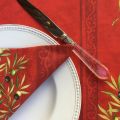 Rectangular placed coated cotton tablecloth "Clos des Oliviers" red