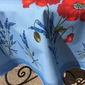 Round tablecloth in cotton "Poppies and lavender" blue by TISSUS TOSELLI