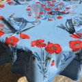 Round tablecloth in cotton "Poppies and lavender" blue by TISSUS TOSELLI
