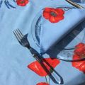 Coated cotton round tablecloth "Poppies and Lavender" blue by TISSUS TOSELLI