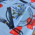Nappe provençale ronde en coton enduit "Coquelicots et Lavandes" fond bleu TISSUS TOSELLI