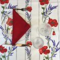 Rectangular provence cotton tablecloth "Poppies and Lavender" off-White from Tissus Toselli in Nice