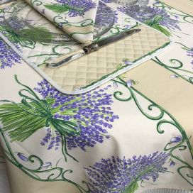 Rectangular provence cotton tablecloth "Bouquet de Lavande" ecru from Tissus Toselli in Nice