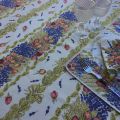 Rectangular provence cotton tablecloth "Roses et lavandes" ecru from Tissus Toselli in Nice