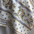 Rectangular provence cotton tablecloth "Moustiers" ecru and blue from Tissus Toselli in Nice