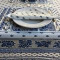 Rectangular provence cotton tablecloth "Bastide" White and blue "Marat d'Avignon"