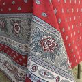 Rectangular provence cotton tablecloth "Bastide" Grey and red "Marat d'Avignon"