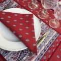 Nappe provençale rectangulaire en coton "Bastide" rouge et gris "Marat d'Avignon"