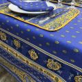 Nappe provençale carrée en coton "Bastide" bleue et jaune "Marat d'Avignon"