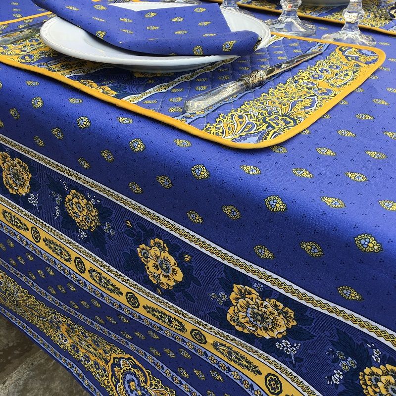 Nappe Carrée ou Rectangulaire Provençale bleu motif turnesol