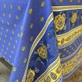 Rectangular provence cotton tablecloth "Bastide" Blue and yellow "Marat d'Avignon"