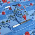 Set de table en coton matelassé "Coquelicots et Lavande" bleu