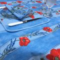 Nappe provençale rectangulaire en coton "Coquelicots et Lavande" fond bleu Tissus Toselli