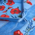 Coated cotton bread basket with laces, "Poppies and Lavender" bue