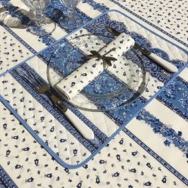 Nappe provençale carrée en coton enduit "Tradition" bleue et blanche Marat d'Avignon