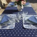 Provence rectangular coated cotton tablecloth "Bastide" blue and white by "Marat d'Avignon"