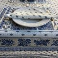Nappe provençale carrée en coton enduit "Bastide" blanche et bleue Marat d'Avignon