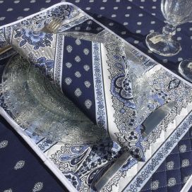 Serviette en coton "Bastide" Bleue et blanche "Marat d'Avignon