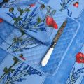 Rectangular coated cotton tablecloth "Poppies and Lavender" blue