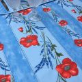 Rectangular coated cotton tablecloth "Poppies and Lavender" blue