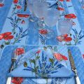 Rectangular coated cotton tablecloth "Poppies and Lavender" blue