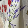 Rectangular placed coated cotton tablecloth "Poppies and Lavender" off white