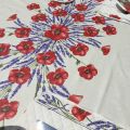 Rectangular placed coated cotton tablecloth "Poppies and Lavender" off white