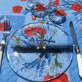 Rectangular placed coated cotton tablecloth "Poppies and Lavender" blue