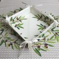 Coated cotton bread basket with laces, "Nyons" Olives ecru