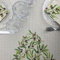 Nappe provençale rectangulaire en coton enduit "Nyons" Olives écru